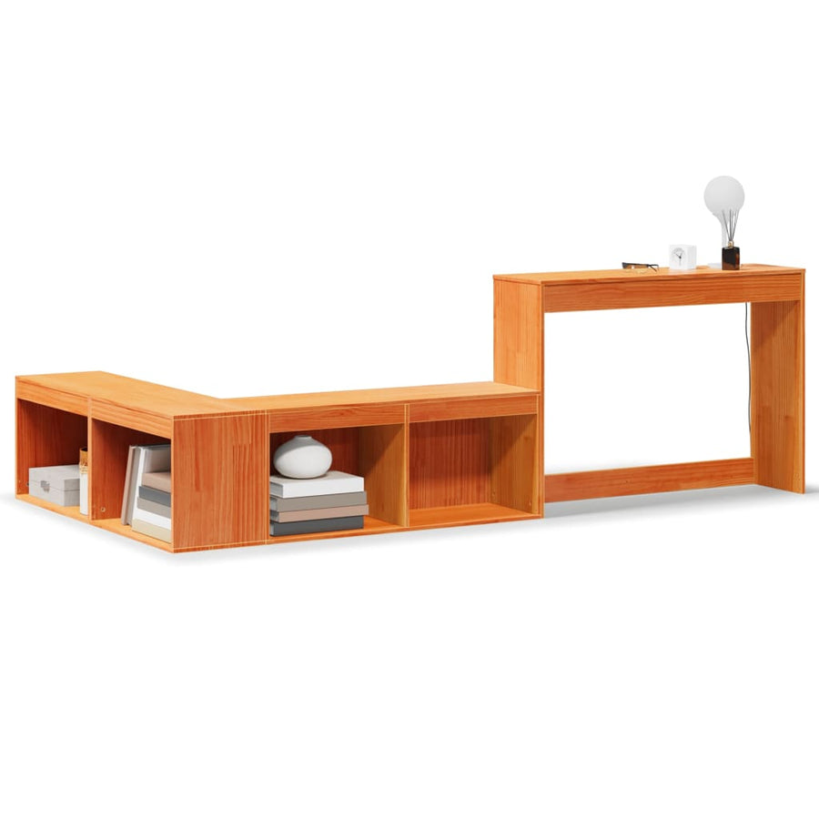 Nachtkastje met bureau 232x112x75 cm grenenhout wasbruin