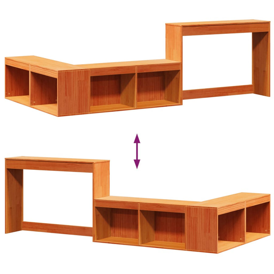 Nachtkastje met bureau 232x112x75 cm grenenhout wasbruin