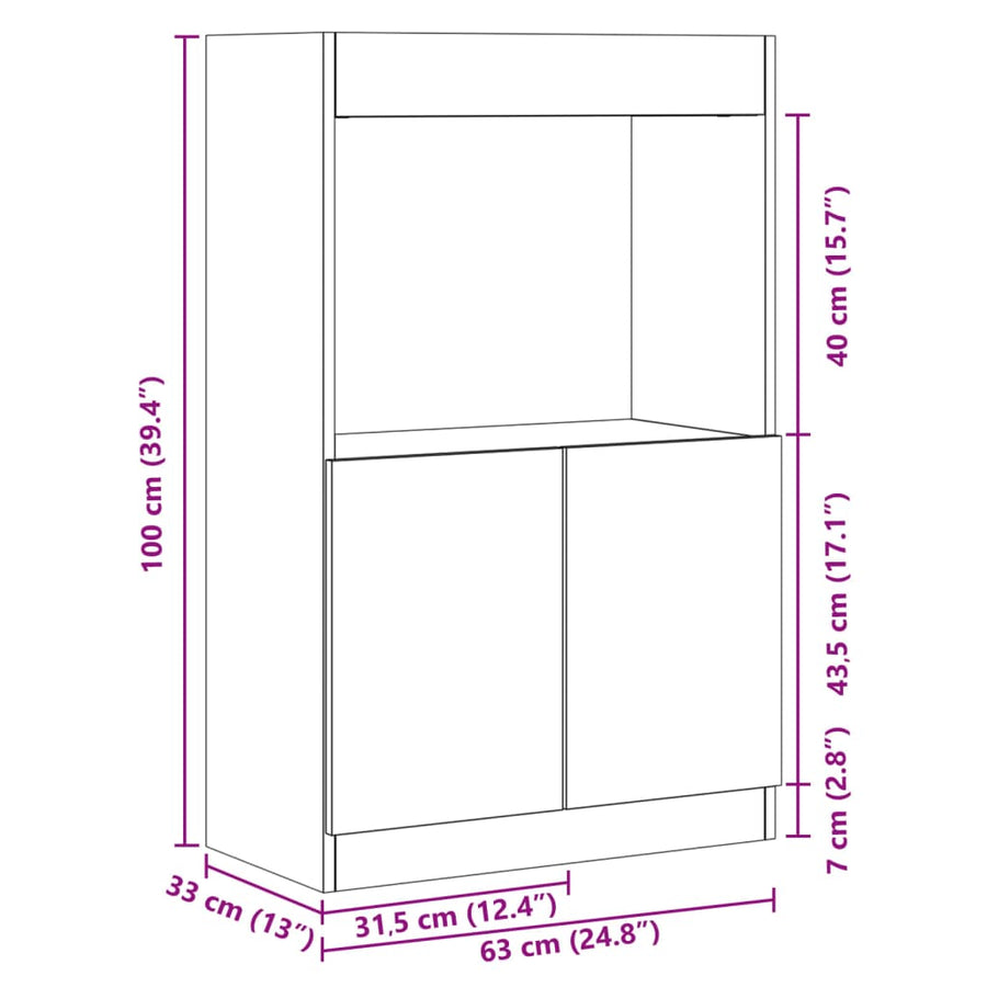 Hoge kast 63x33x100 cm bewerkt hout oud houtkleurig