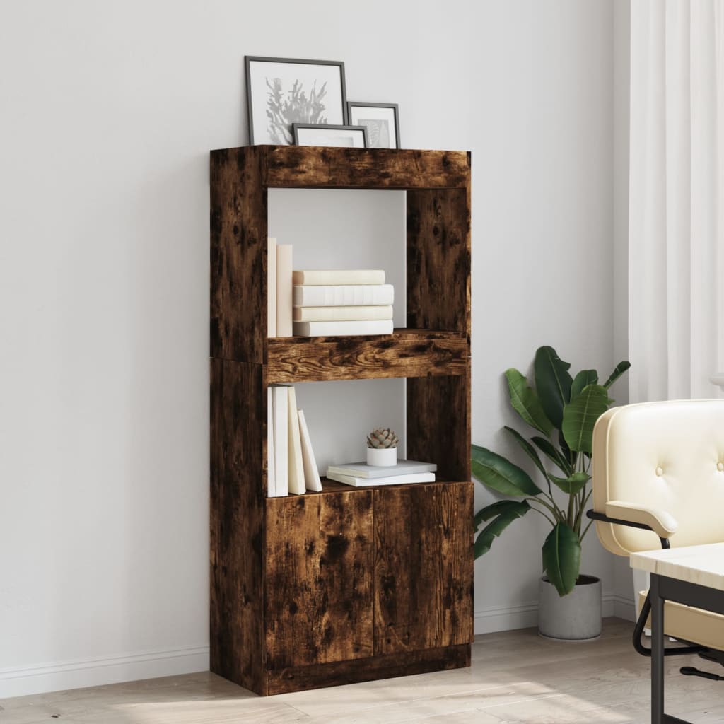 Hoge kast 63x33x140 cm bewerkt hout gerookt eikenkleurig