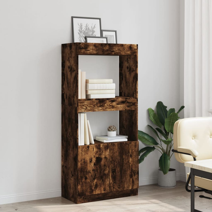 Hoge kast 63x33x140 cm bewerkt hout gerookt eikenkleurig