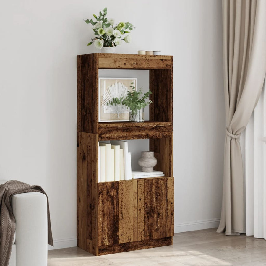 Hoge kast 63x33x140 cm bewerkt hout oud houtkleurig