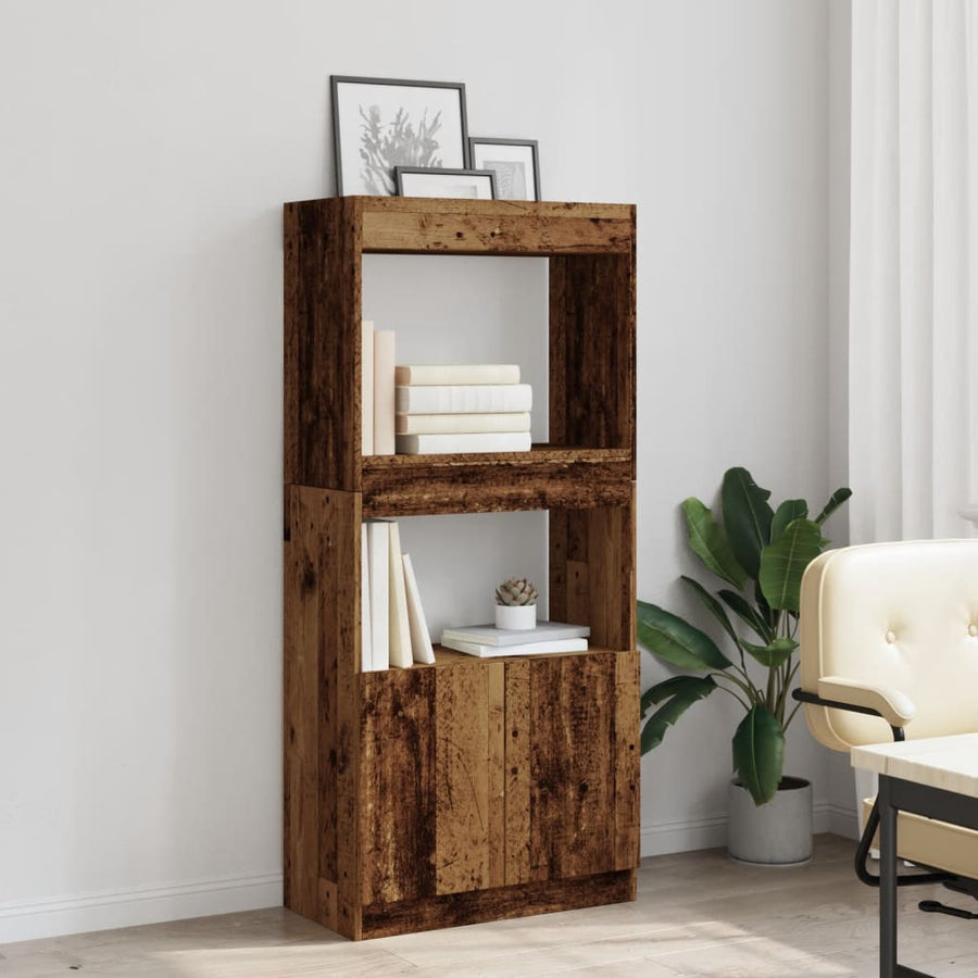 Hoge kast 63x33x140 cm bewerkt hout oud houtkleurig