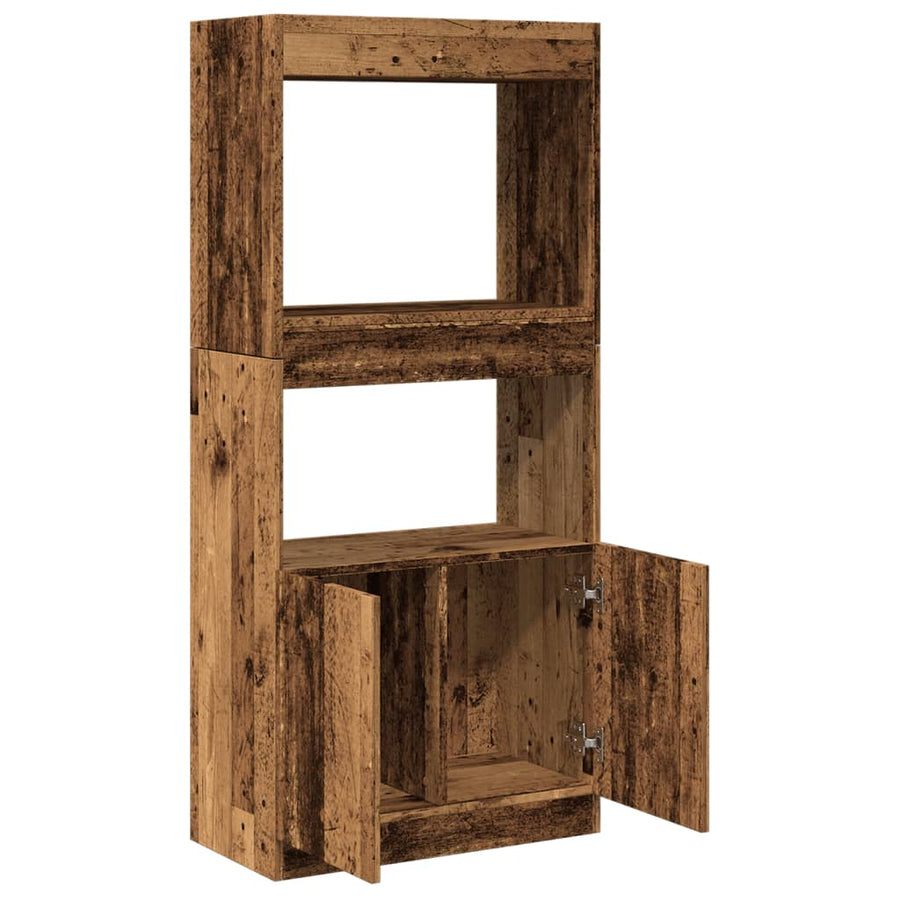 Hoge kast 63x33x140 cm bewerkt hout oud houtkleurig