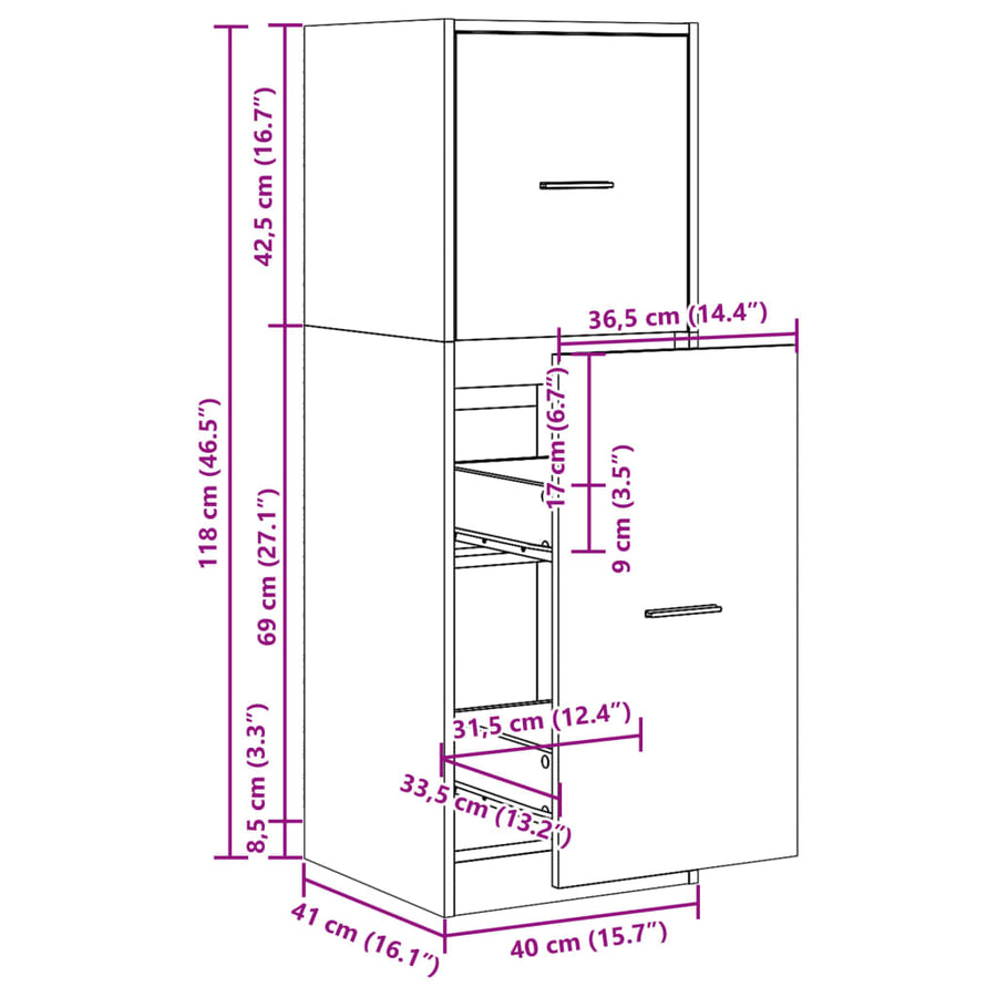 Apothekerskast 40x41x118 cm bewerkt hout bruin eikenkleurig