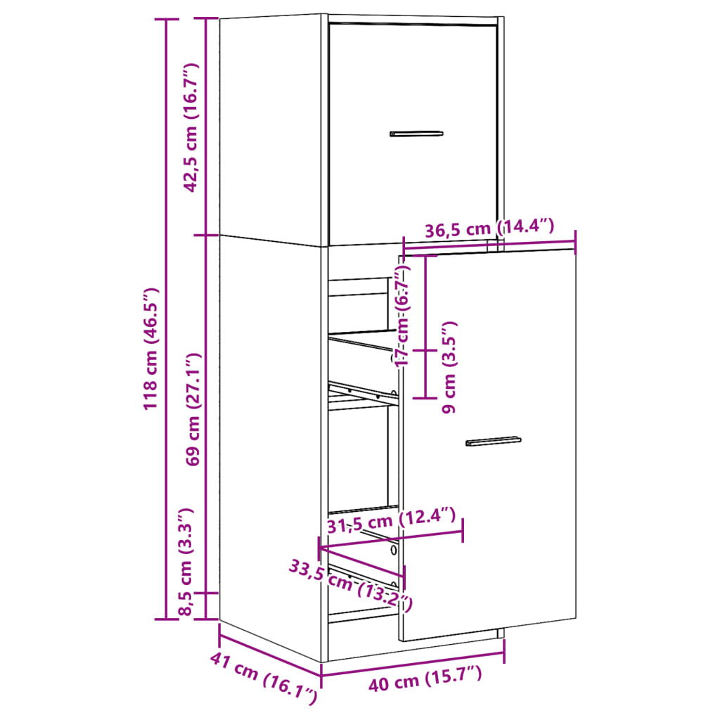 Apothekerskast 40x41x118 cm bewerkt hout artisanaal eikenkleur