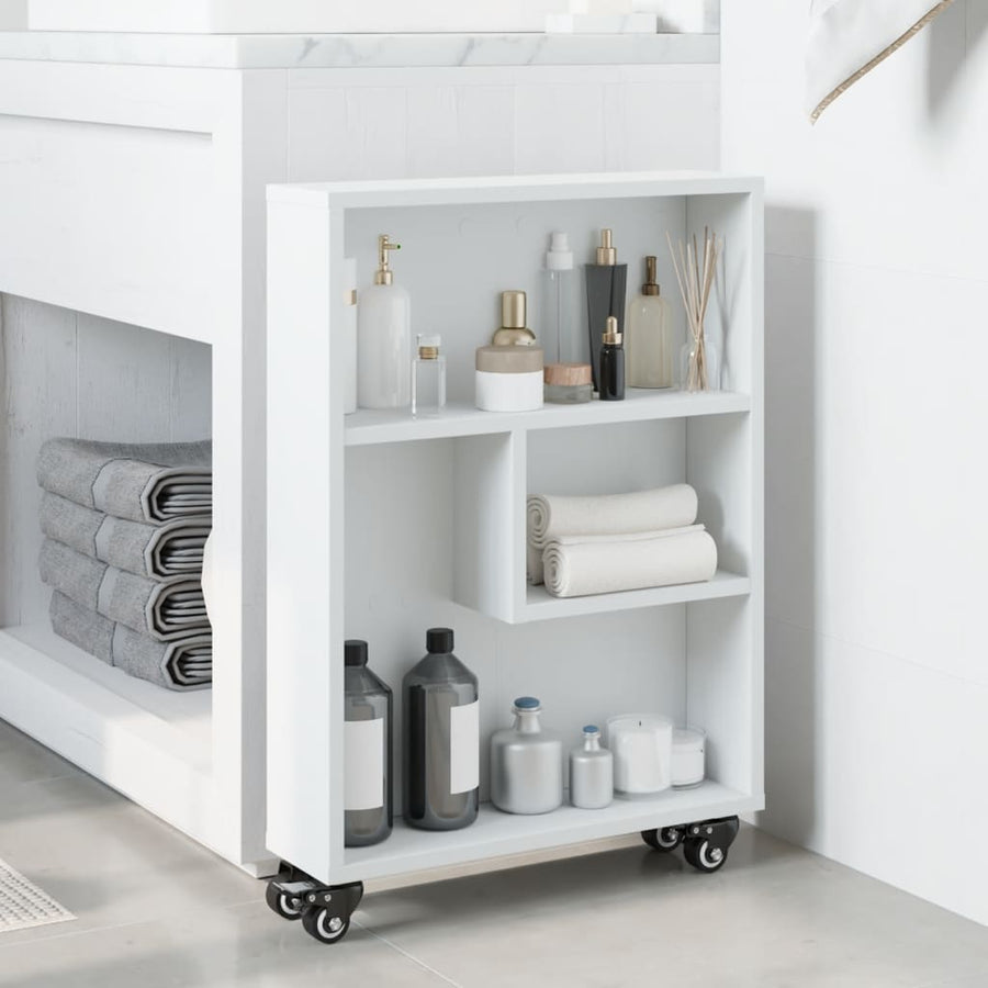 Opbergtrolley smal 48x13x68 cm bewerkt hout wit