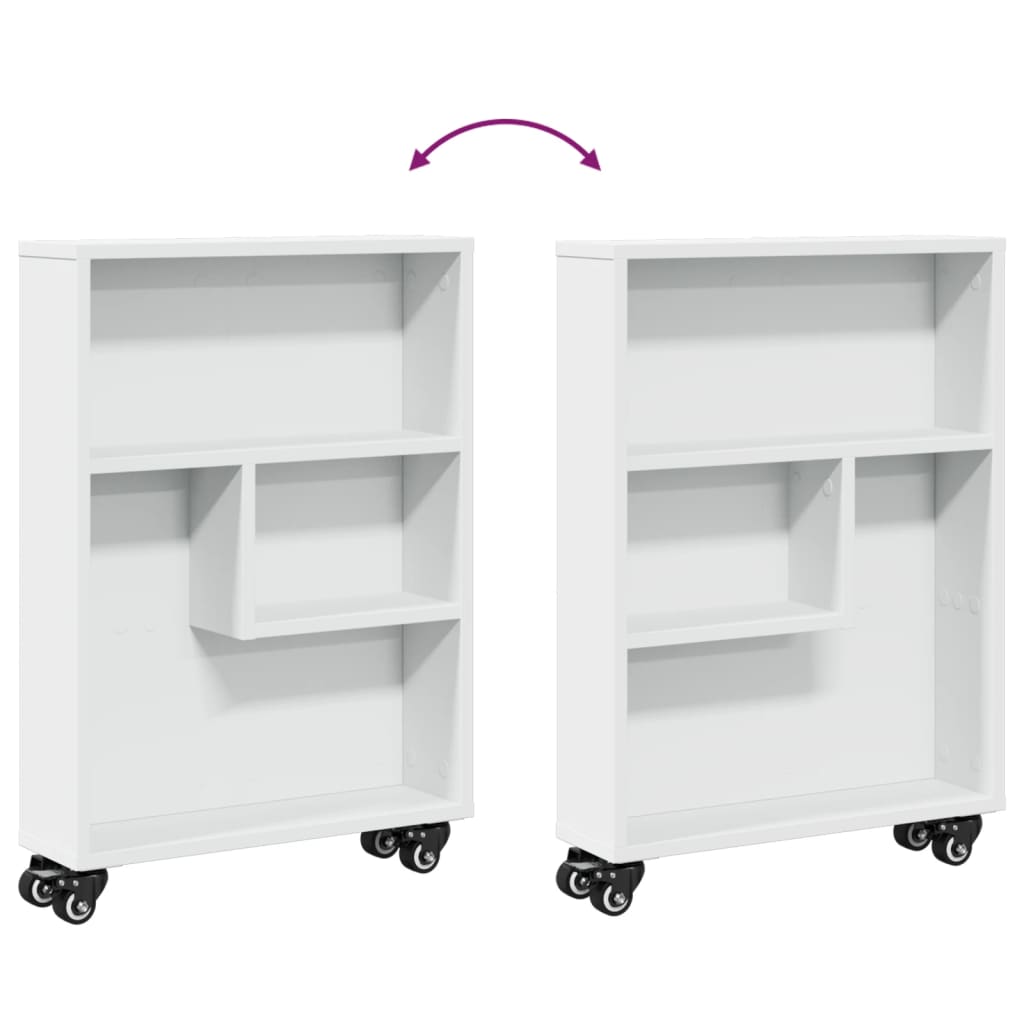Opbergtrolley smal 48x13x68 cm bewerkt hout wit