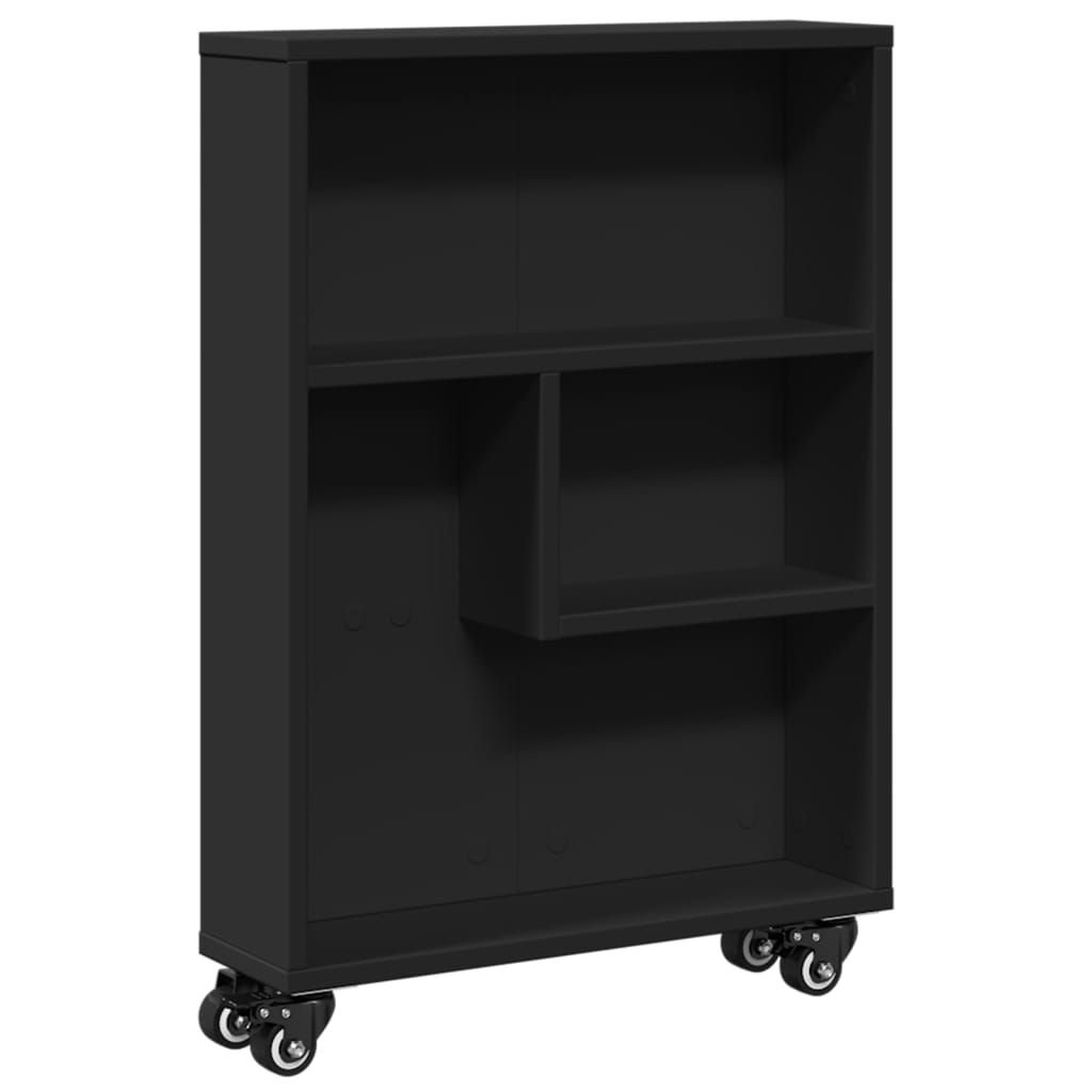 Opbergtrolley smal 48x13x68 cm bewerkt hout zwart
