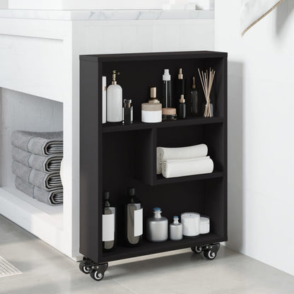 Opbergtrolley smal 48x13x68 cm bewerkt hout zwart