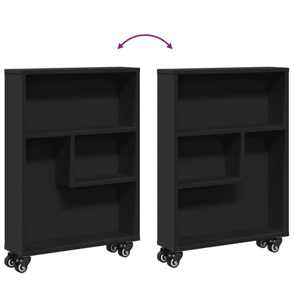 Opbergtrolley smal 48x13x68 cm bewerkt hout zwart