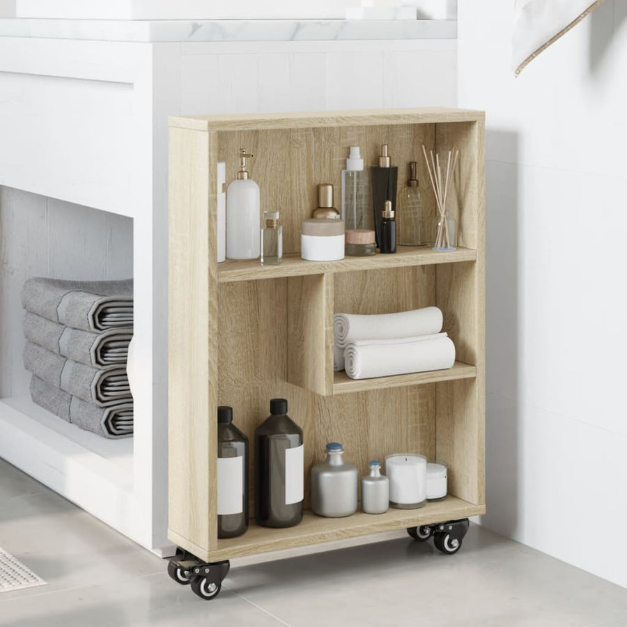 Opbergtrolley smal 48x13x68 cm bewerkt hout sonoma eikenkleurig