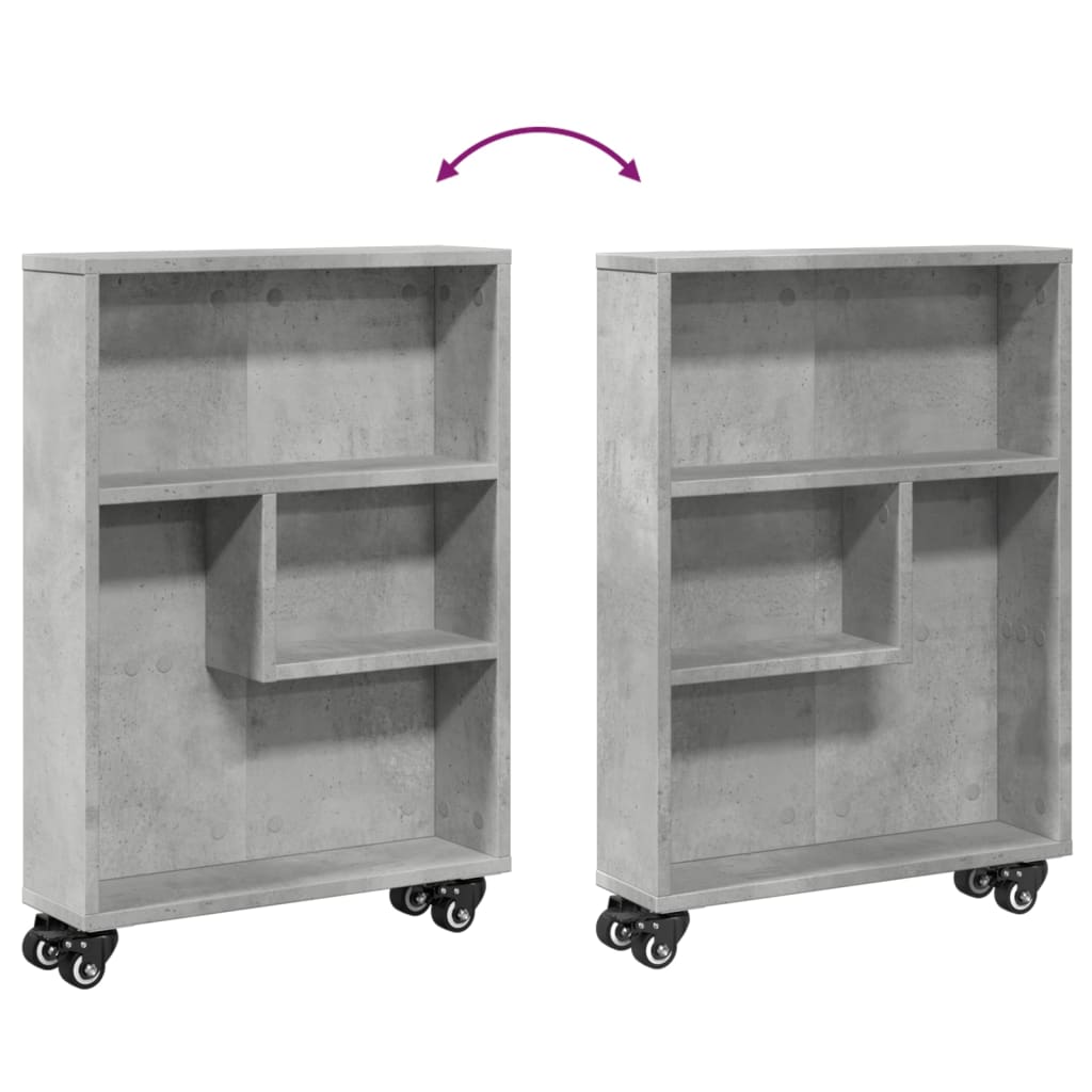 Opbergtrolley smal 48x13x68 cm bewerkt hout betongrijs