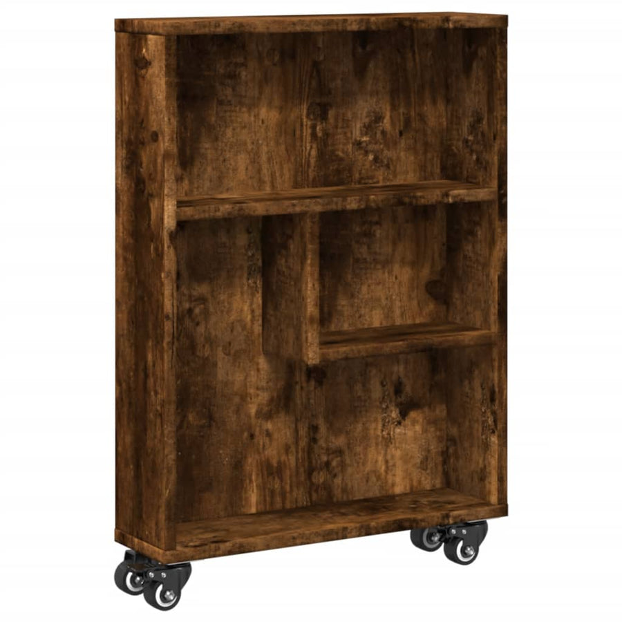 Opbergtrolley smal 48x13x68 cm bewerkt hout gerookt eikenkleur
