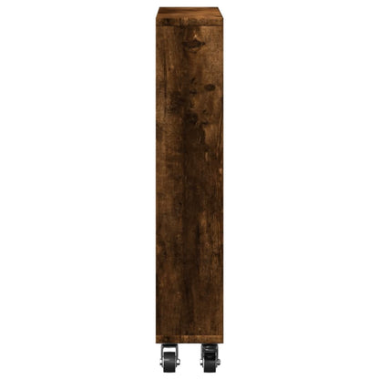 Opbergtrolley smal 48x13x68 cm bewerkt hout gerookt eikenkleur