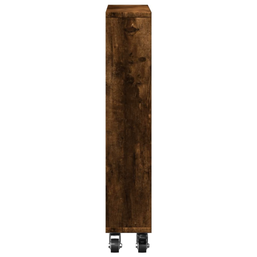 Opbergtrolley smal 48x13x68 cm bewerkt hout gerookt eikenkleur