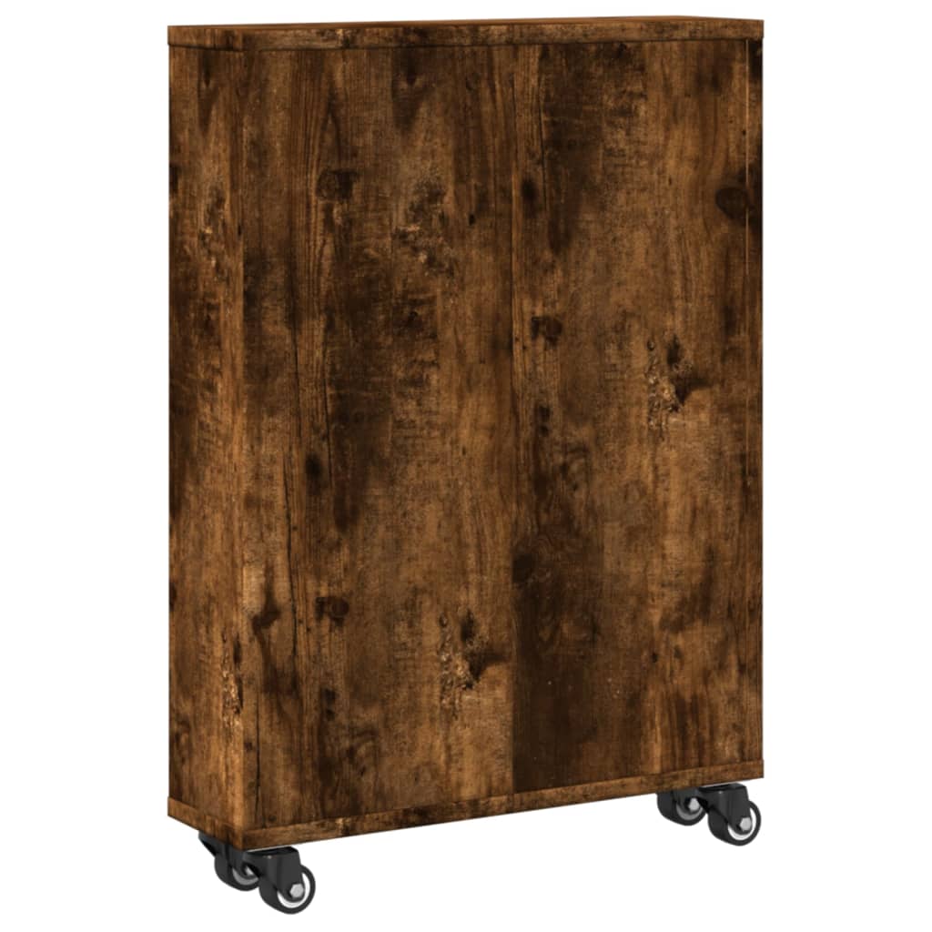 Opbergtrolley smal 48x13x68 cm bewerkt hout gerookt eikenkleur