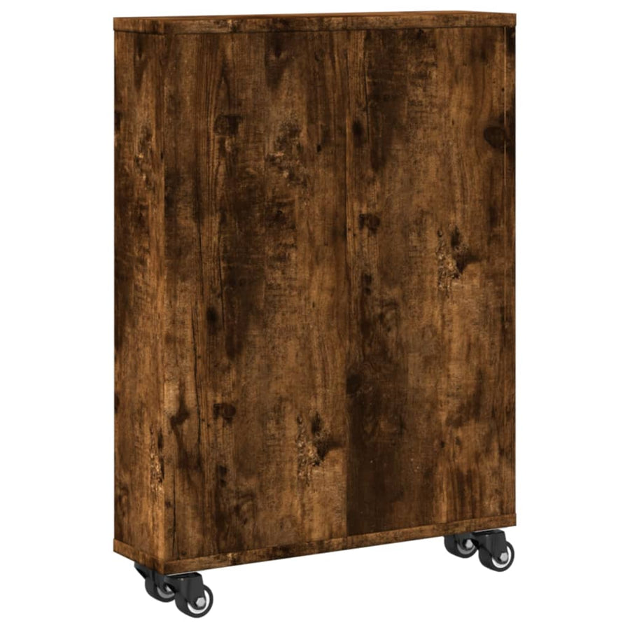 Opbergtrolley smal 48x13x68 cm bewerkt hout gerookt eikenkleur