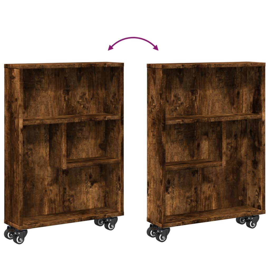 Opbergtrolley smal 48x13x68 cm bewerkt hout gerookt eikenkleur