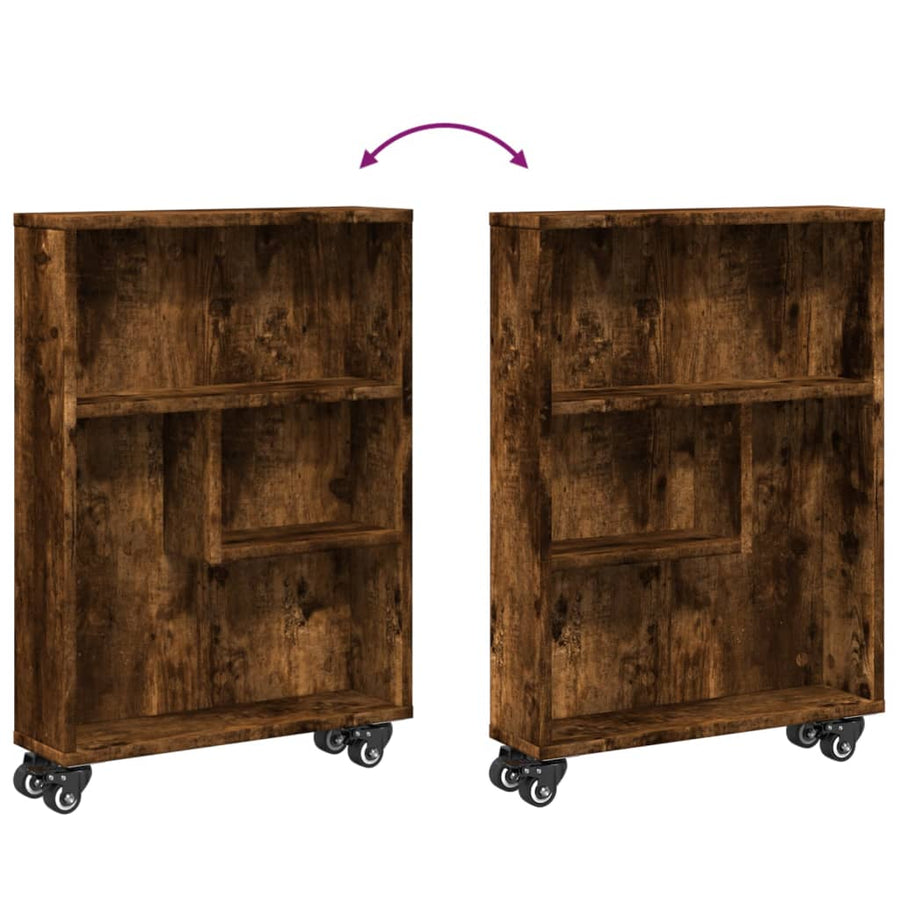 Opbergtrolley smal 48x13x68 cm bewerkt hout gerookt eikenkleur