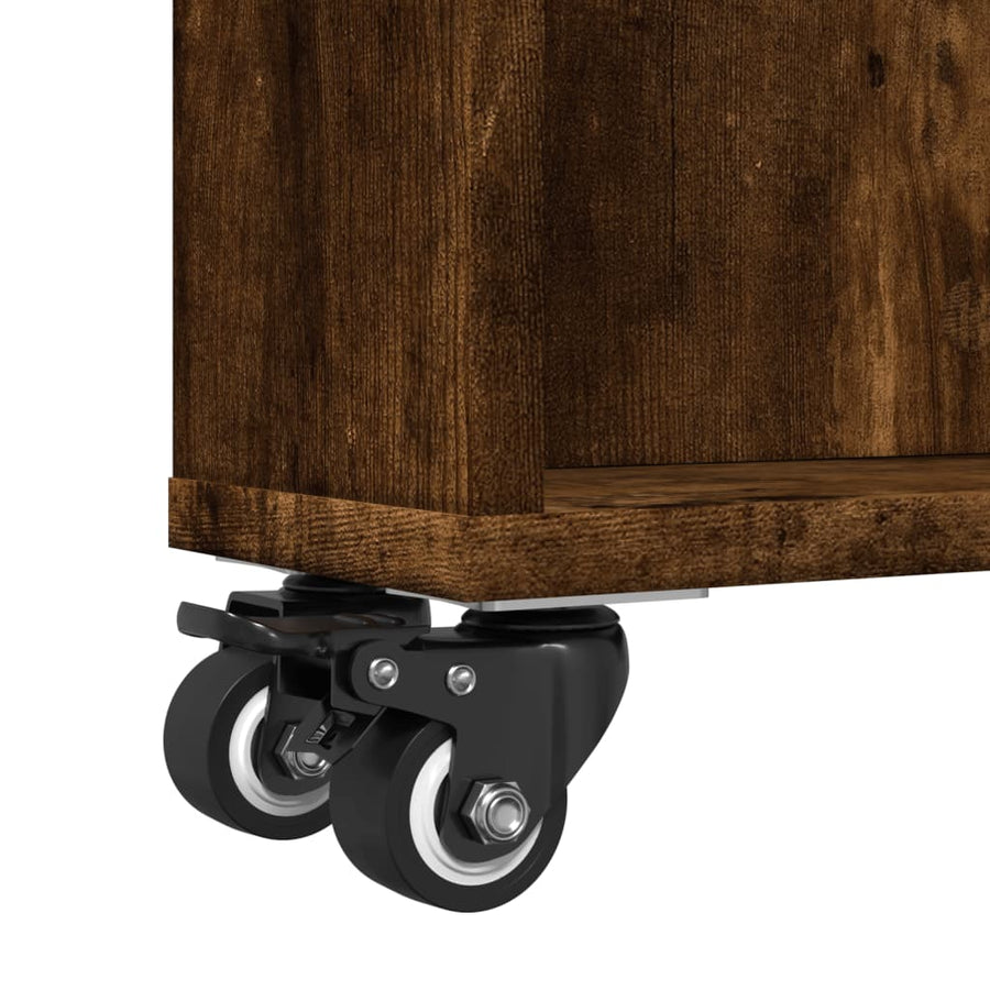 Opbergtrolley smal 48x13x68 cm bewerkt hout gerookt eikenkleur