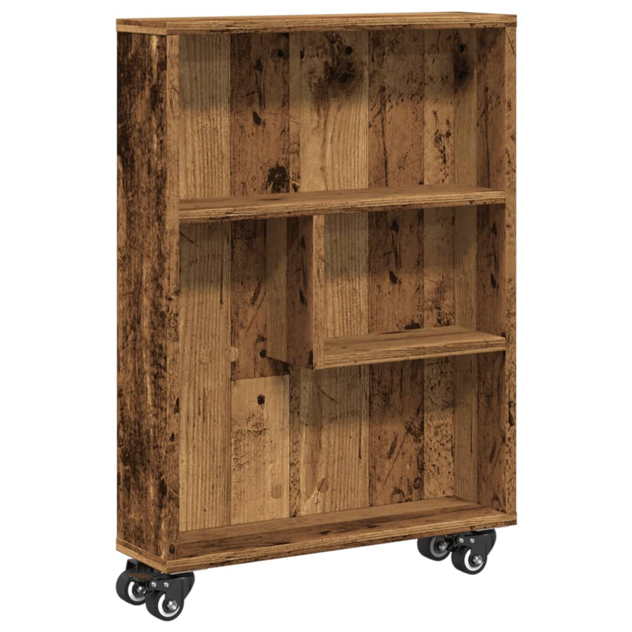 Opbergtrolley smal 48x13x68 cm bewerkt hout oud houtkleurig