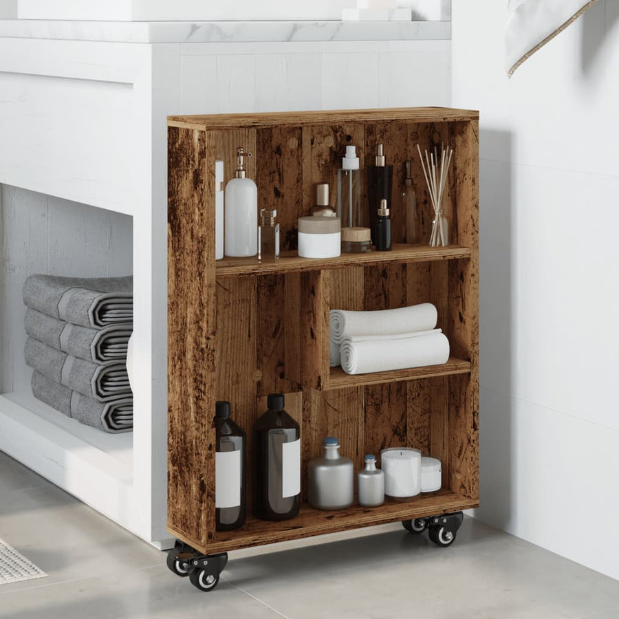 Opbergtrolley smal 48x13x68 cm bewerkt hout oud houtkleurig