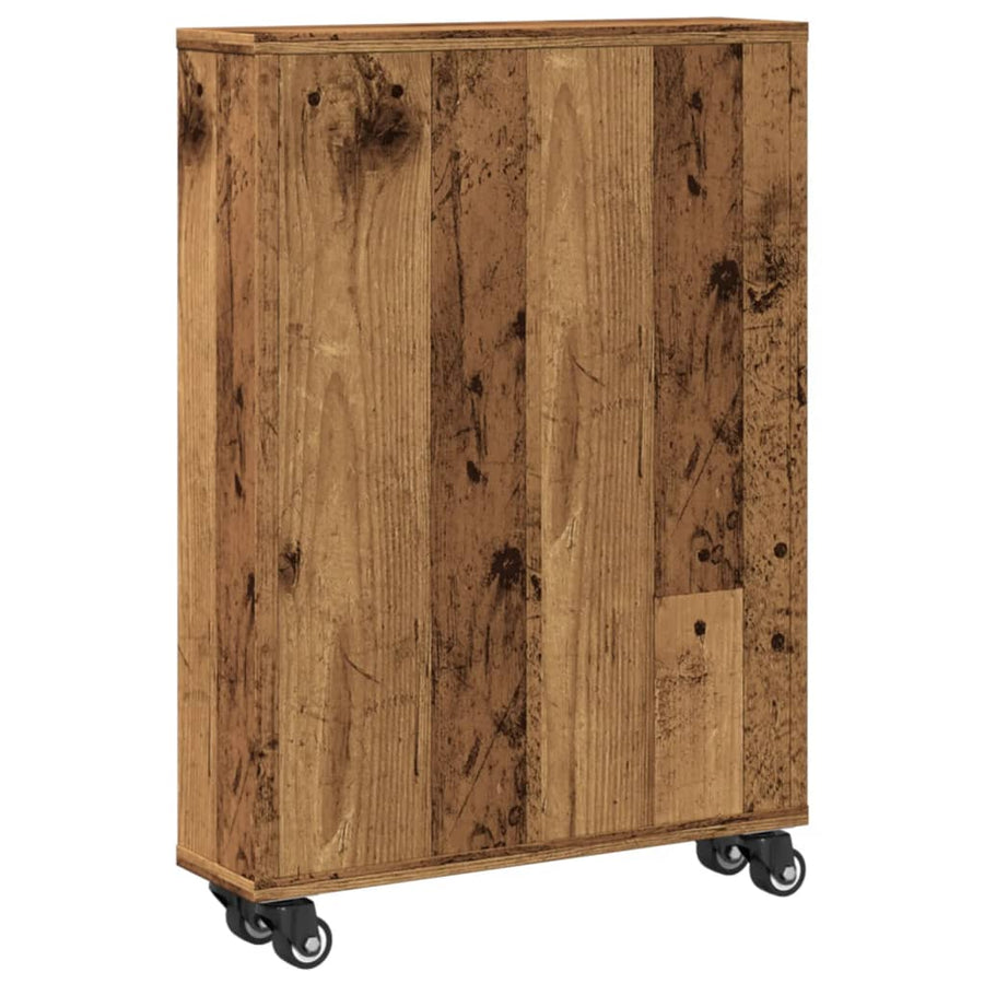 Opbergtrolley smal 48x13x68 cm bewerkt hout oud houtkleurig
