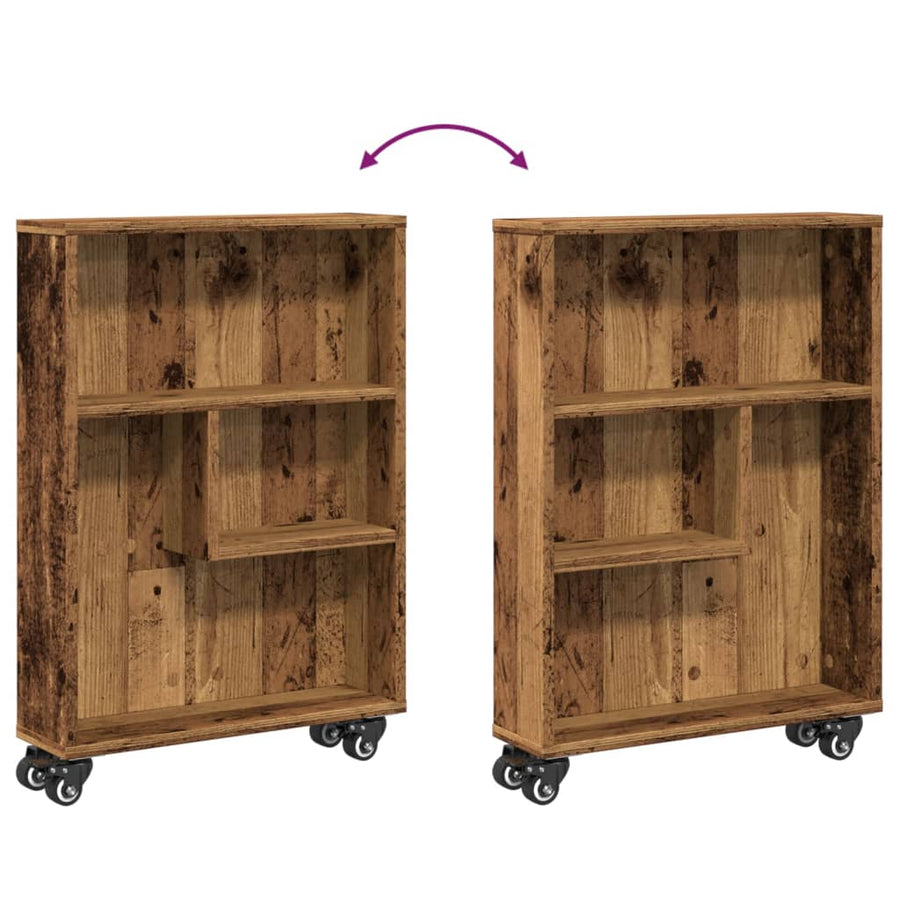 Opbergtrolley smal 48x13x68 cm bewerkt hout oud houtkleurig