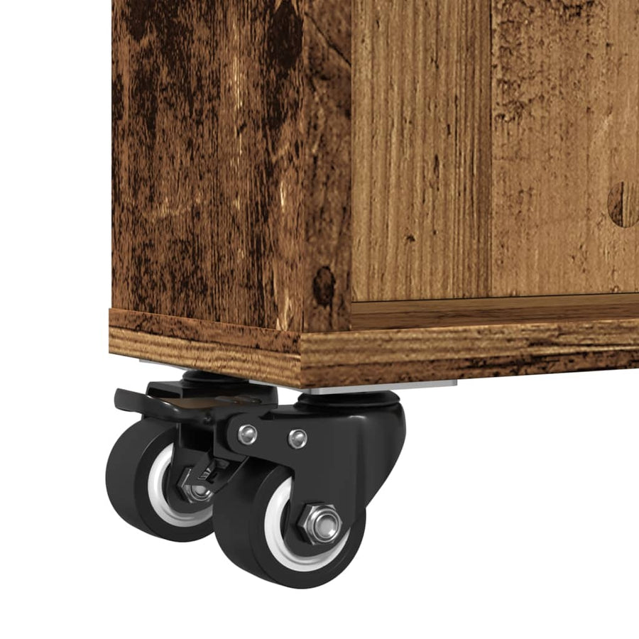 Opbergtrolley smal 48x13x68 cm bewerkt hout oud houtkleurig
