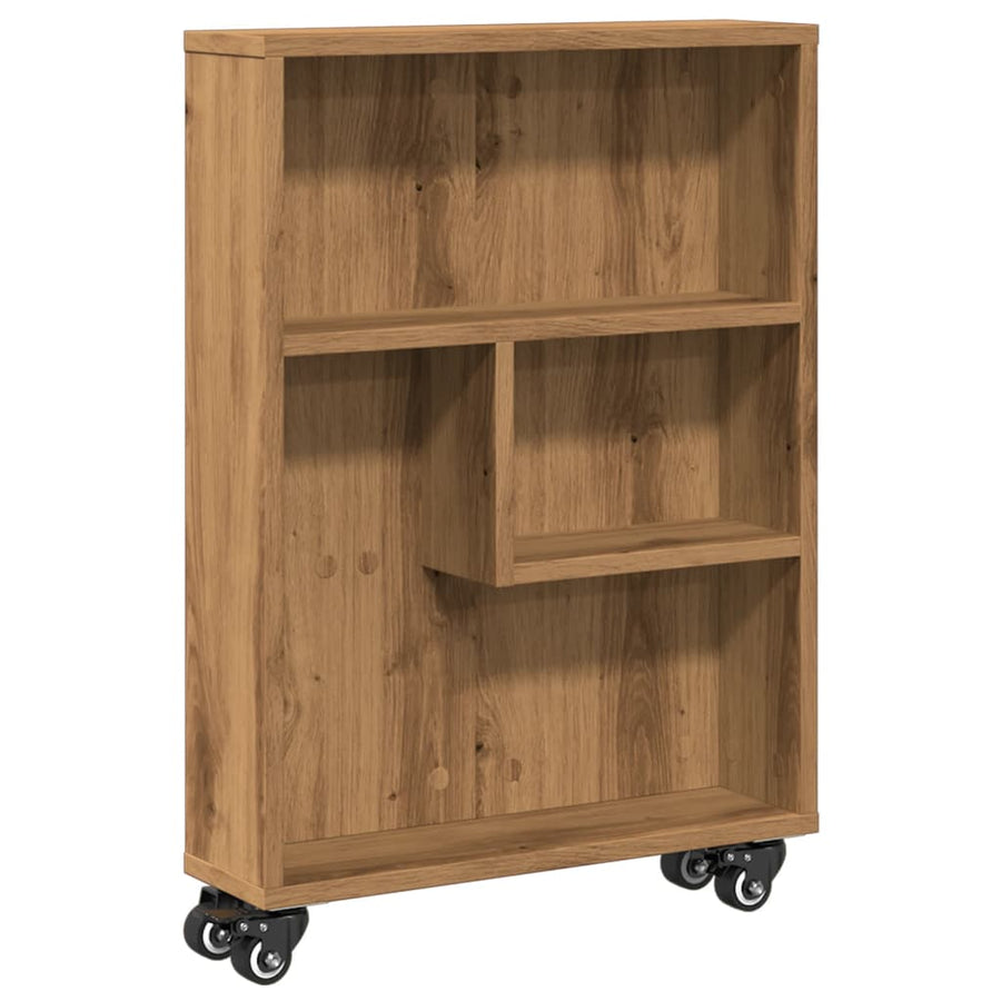 Opbergtrolley smal 48x13x68 cm bewerkt hout artisanaal eiken
