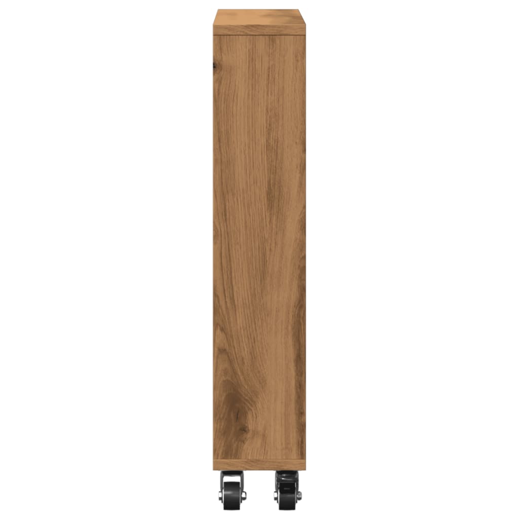 Opbergtrolley smal 48x13x68 cm bewerkt hout artisanaal eiken