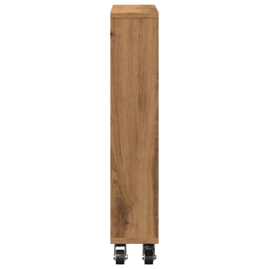 Opbergtrolley smal 48x13x68 cm bewerkt hout artisanaal eiken