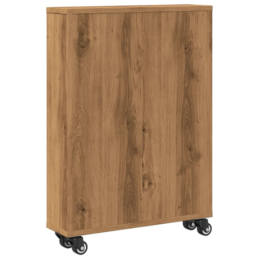 Opbergtrolley smal 48x13x68 cm bewerkt hout artisanaal eiken
