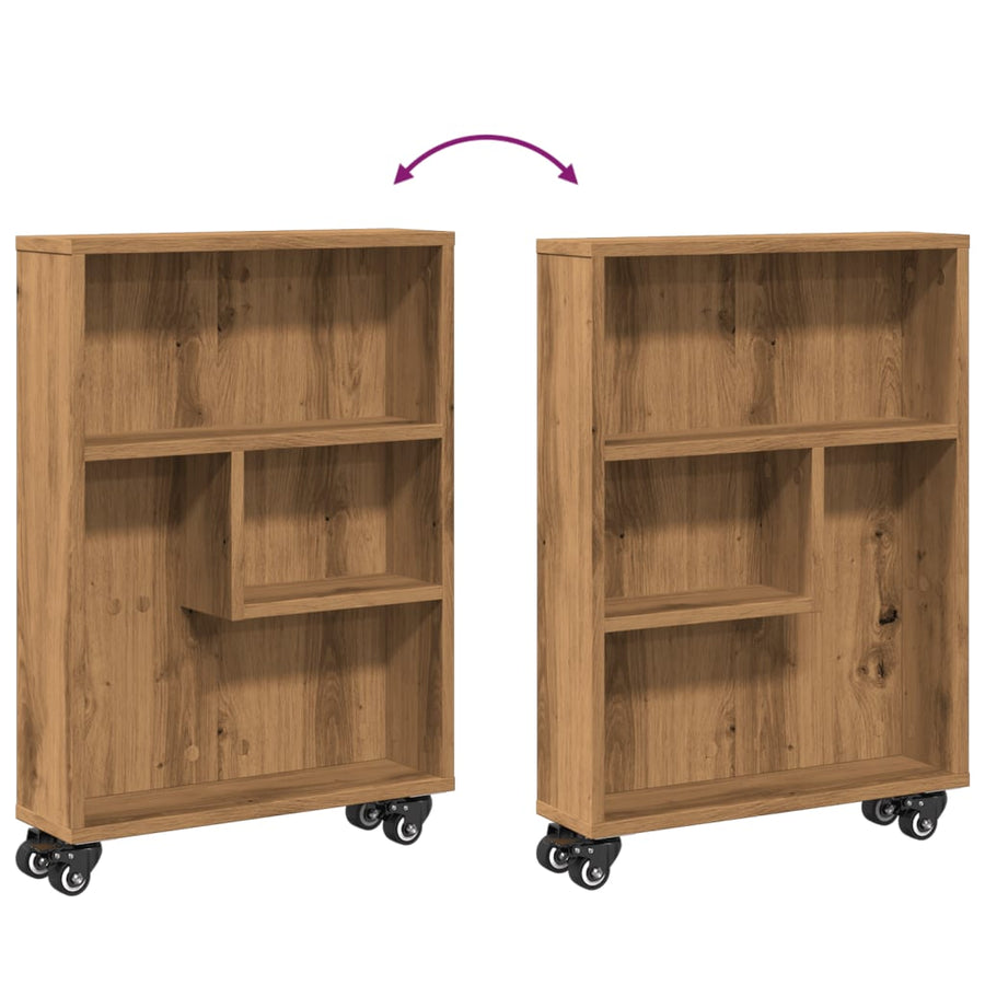 Opbergtrolley smal 48x13x68 cm bewerkt hout artisanaal eiken