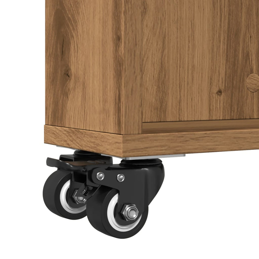 Opbergtrolley smal 48x13x68 cm bewerkt hout artisanaal eiken