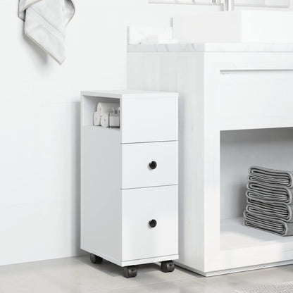 Badkamerkast smal met wielen bewerkt hout wit