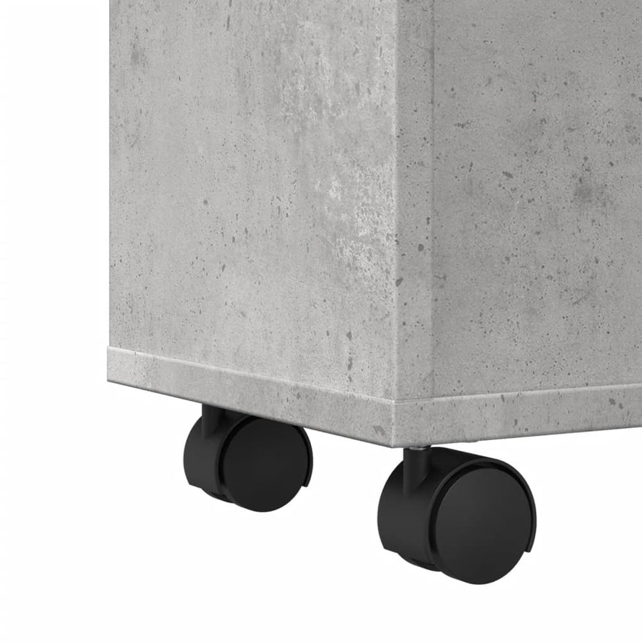Badkamerkast smal met wielen bewerkt hout betongrijs