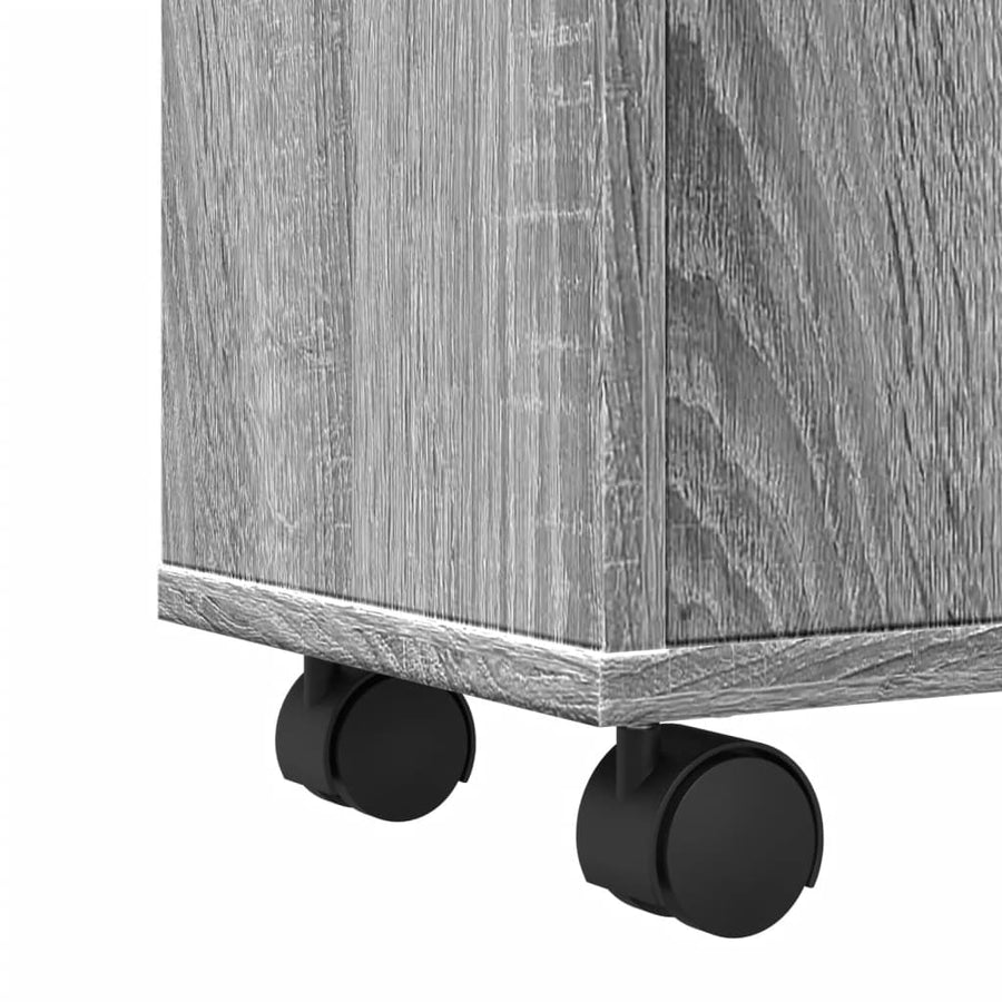 Badkamerkast smal met wielen bewerkt hout grijs sonoma eiken