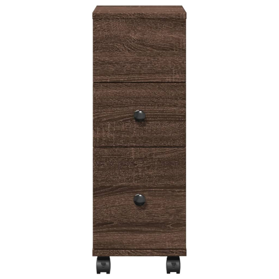 Badkamerkast smal met wielen bewerkt hout bruin eikenkleurig