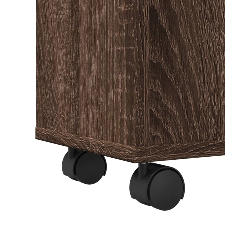 Badkamerkast smal met wielen bewerkt hout bruin eikenkleurig