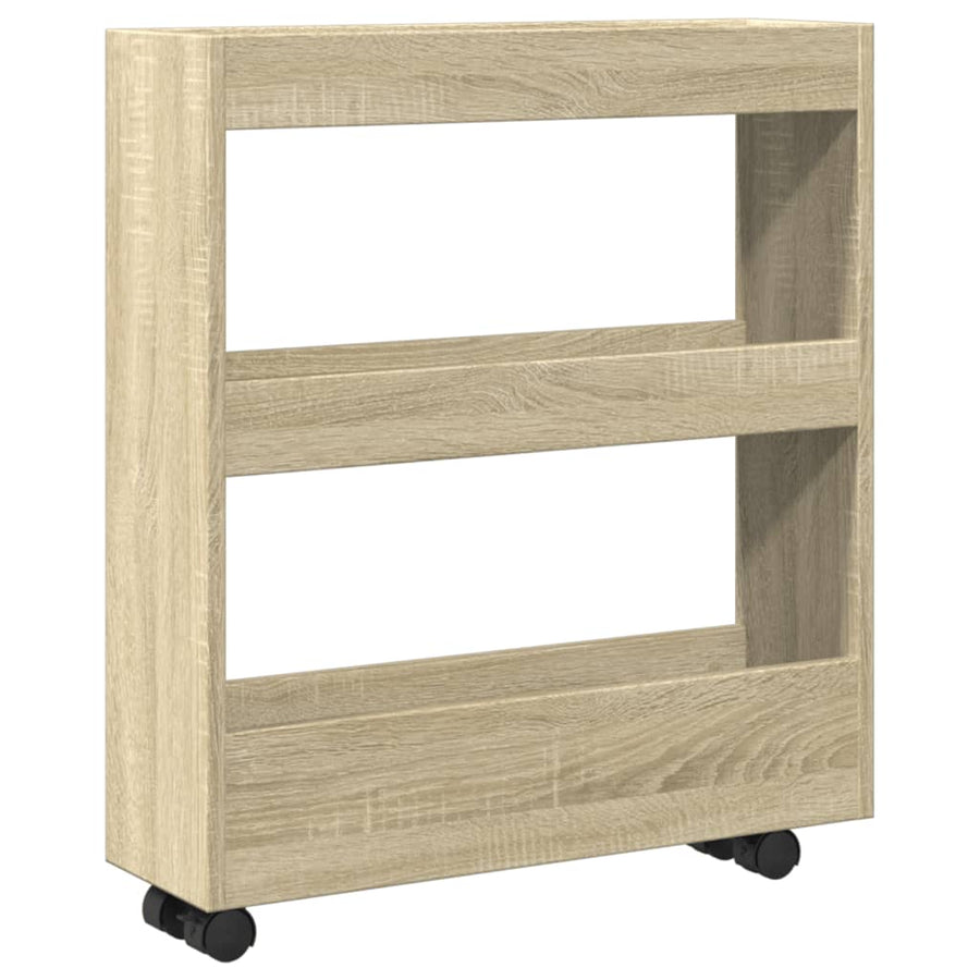Opbergtrolley smal 3-laags bewerkt hout sonoma eikenkleurig