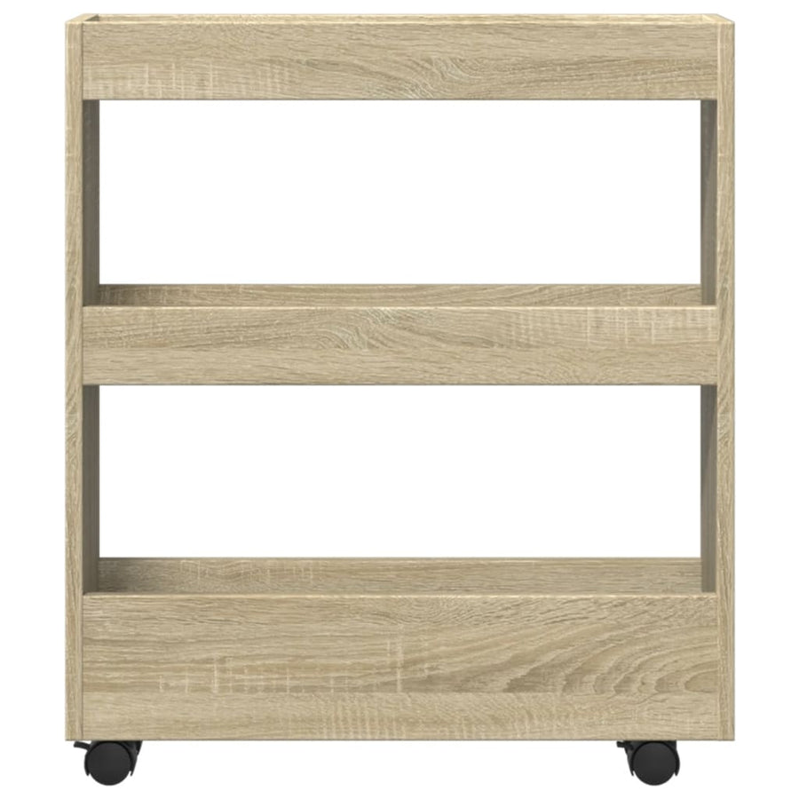 Opbergtrolley smal 3-laags bewerkt hout sonoma eikenkleurig