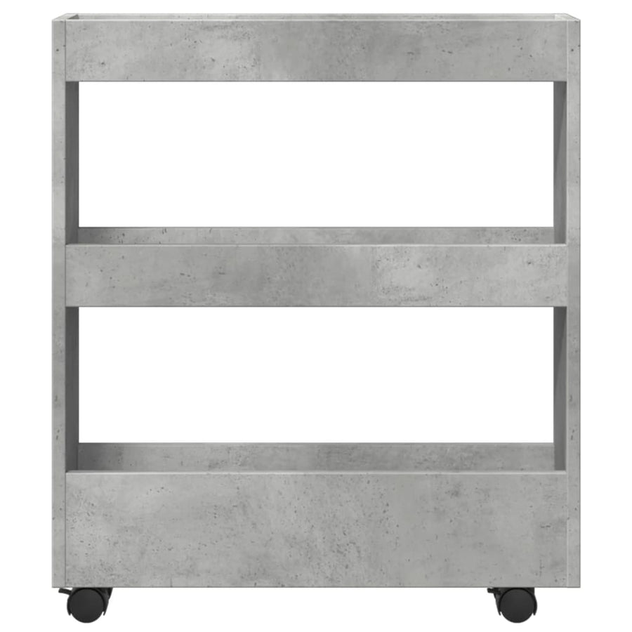 Opbergtrolley smal 3-laags bewerkt hout betongrijs