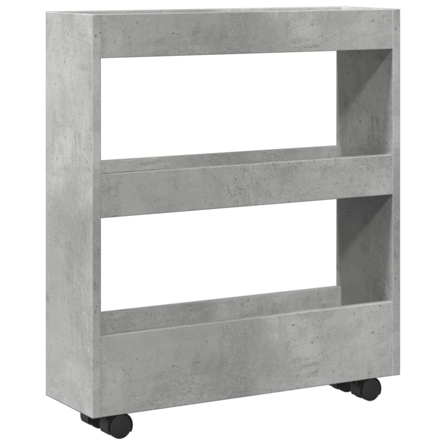 Opbergtrolley smal 3-laags bewerkt hout betongrijs