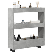 Opbergtrolley smal 3-laags bewerkt hout betongrijs 60x18x70 cm