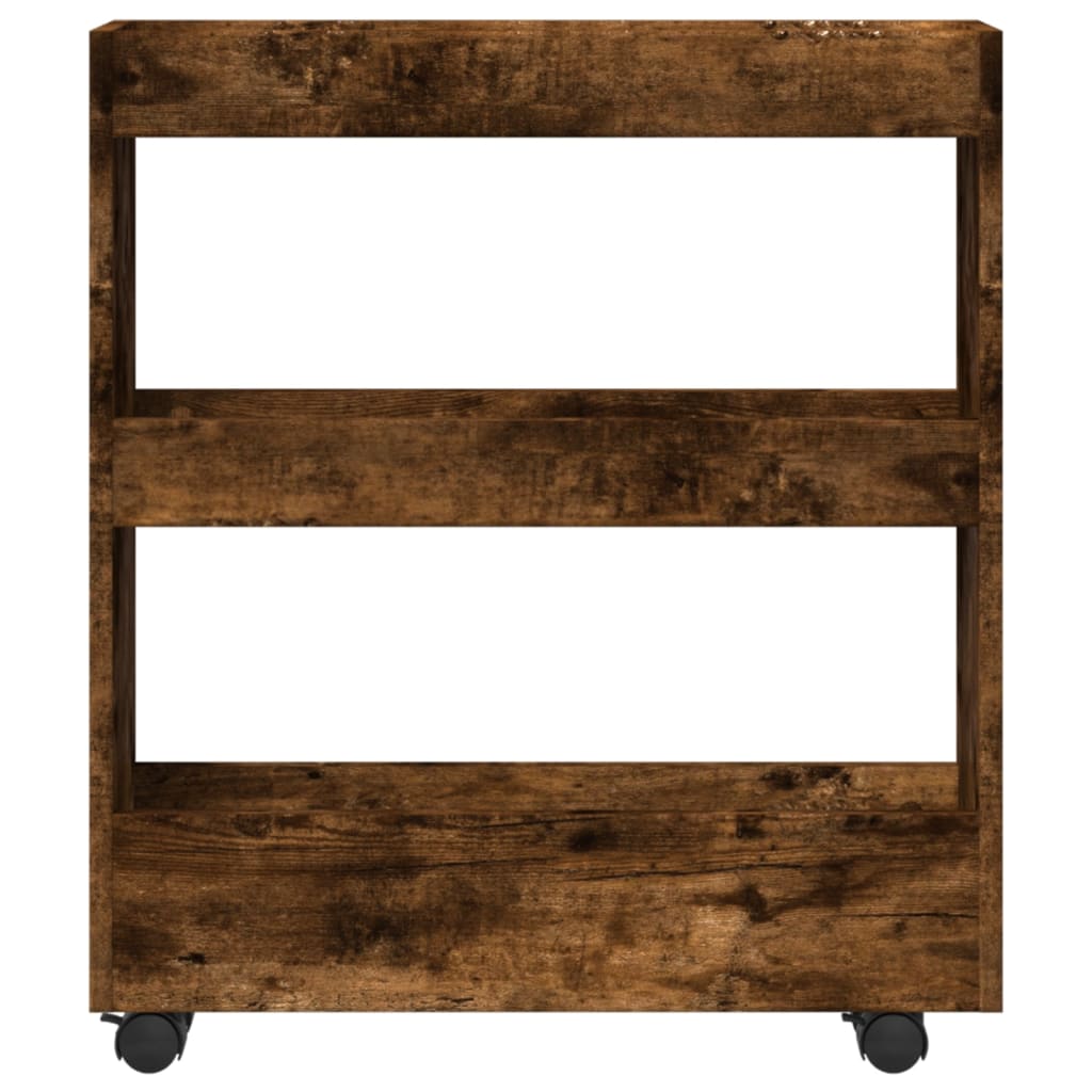 Opbergtrolley smal 3-laags bewerkt hout gerookt eikenkleurig