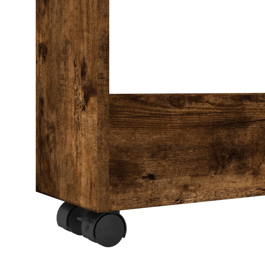 Opbergtrolley smal 3-laags bewerkt hout gerookt eikenkleurig