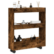 Opbergtrolley smal 3-laags 60x18x70 cm bewerkt hout