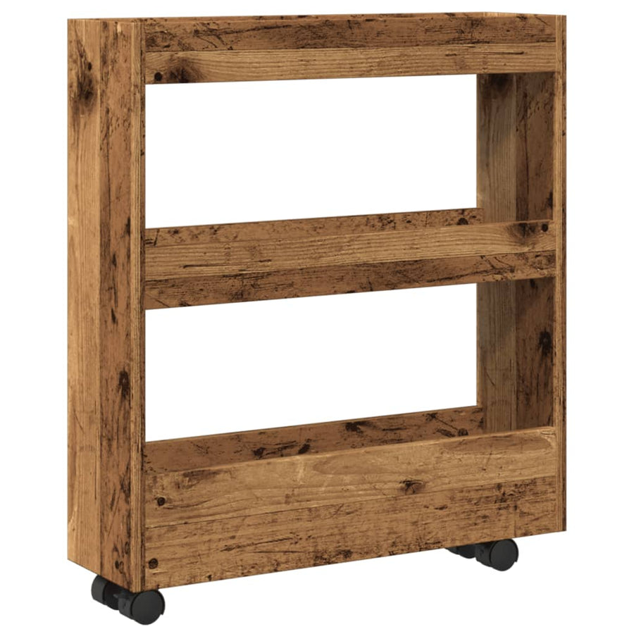 Opbergtrolley smal 3-laags bewerkt hout oud houtkleurig